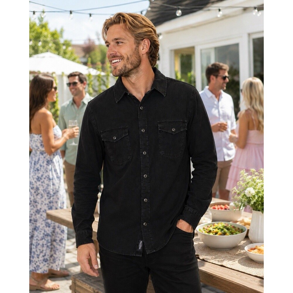 NWT Brixton Men's Lg Black Snap Up Shirt- Pearl Snaps Western Washed Black Rodeo